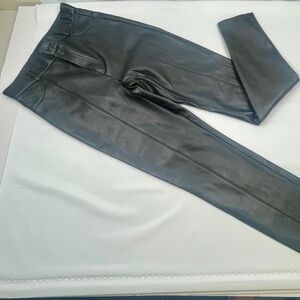 Zara Calzedonia Women Faux blk skinny Leather Pants 26 ankle zipper front pocket